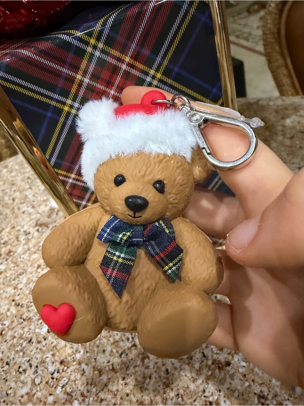 Bath & Body Works Christmas Teddy Bear Santa hat pocketbac holder hand IN HAND